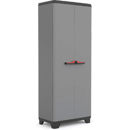 Keter Stilo Plastic Cabinet, tall, WxDxH: 68x39x173cm, gray/black/red, including 3 height-adjustable shelves (max. load capacity of 15kg each)