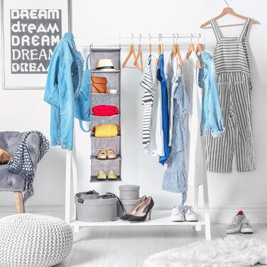 Настінна вішалка для одягу Relaxdays з 6 відділеннями, сіра, 139 x 30 x 30 см