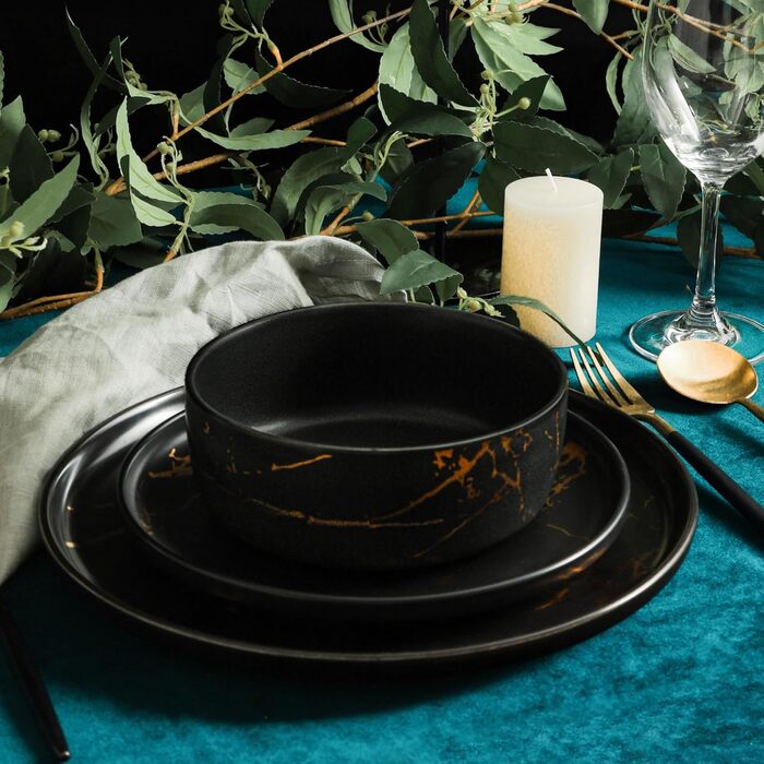 Набір посуду Stone Lain Tafelservice з порцеляни, 16 предметів (4 персони), чорний/золотий