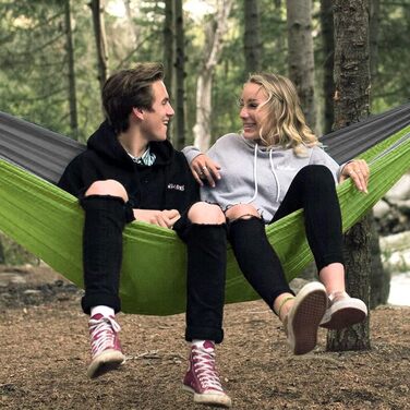 Гамак туристичний Glymnis Ultraleicht Outdoor 300x200 см, зелено-сірий, з мотузками та карабінами, вантажопідйомність 300 кг