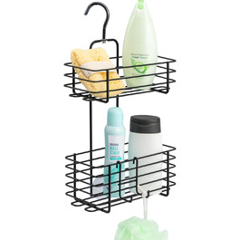 Bremermann Shower Shelf with 2 Baskets, for Hanging, Removable Hook (black)