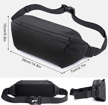 Чоловіча нагрудна сумка-поясна через плече, водонепроникна, для подорожей, школи, хайкінгу (чорна)