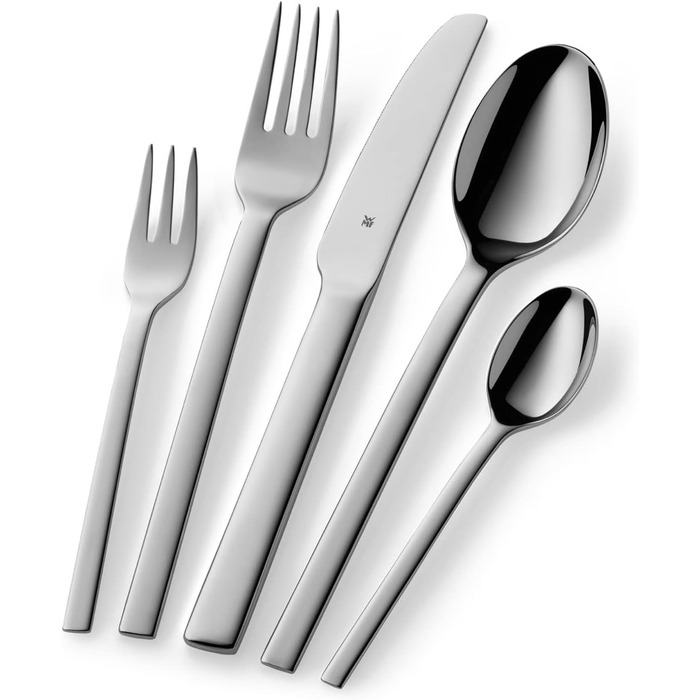 WMF Tavira Cutlery Set, 12 Place Settings, 60-Piece, Monobloc Knives, Polished Cromargan Stainless Steel, Shiny, Dishwasher-Safe