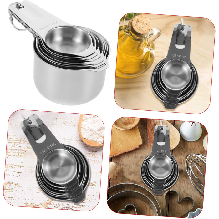 Cieeo 2-piece measuring cup and spice set. Large measuring cup, easy to use, schnapps cup, gold ladle, measuring cup for measuring, teacup, stainless steel, silver.
