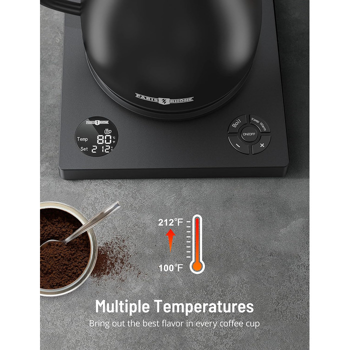 PARIS RHÔNE Swan Neck Electric Kettle with Temperature Control - 0.9L, 24-Hour Keep Warm, Dark Green