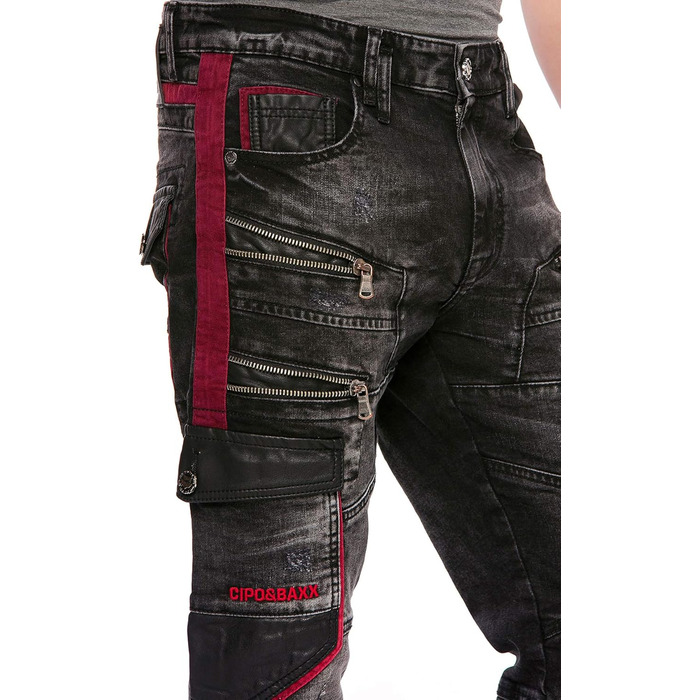 Чоловічі джинси Cipo & Baxx Cargo Regular Fit Straight Biker Used Look чорні W40 L32