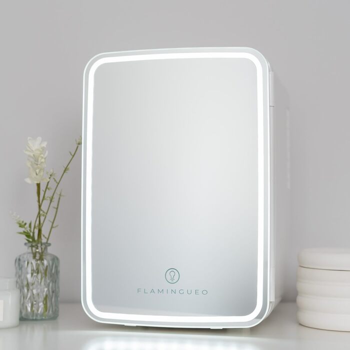 Flamingueo 10L Mini Fridge - 12V/220V Cosmetic & Skincare Fridge with LED & Mirror