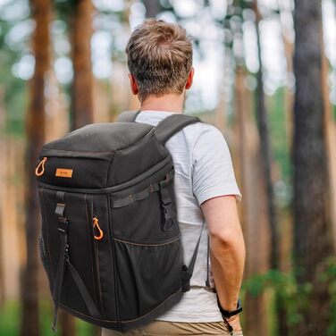 Рюкзак-холодильник HP Hope 35L, водонепроникний, ізольований, чорно-помаранчевий. Ідеально для пікніків, відпочинку на природі, кемпінгу та подорожей. Об'єм: 35 літрів, вміщує до 48 банок.