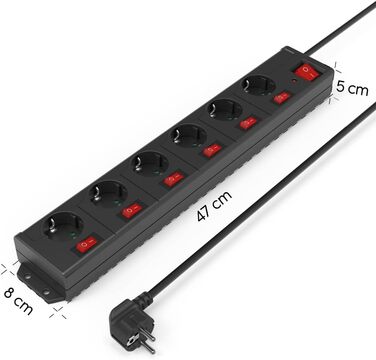 Розподільник розеток Hama з індивідуальним керуванням, захистом від перенапруги, 6 розеток, поворот на 90°, чорний, 1.4м кабель