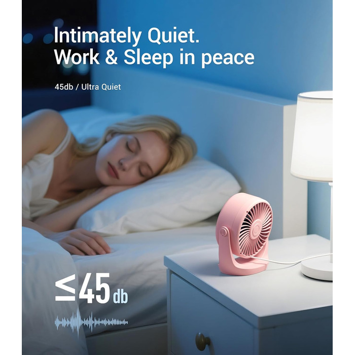 USB вентилятор TurboBreeze Rosa: потужний, портативний, з LED-дисплеєм та 5 швидкостями, 360° обертання