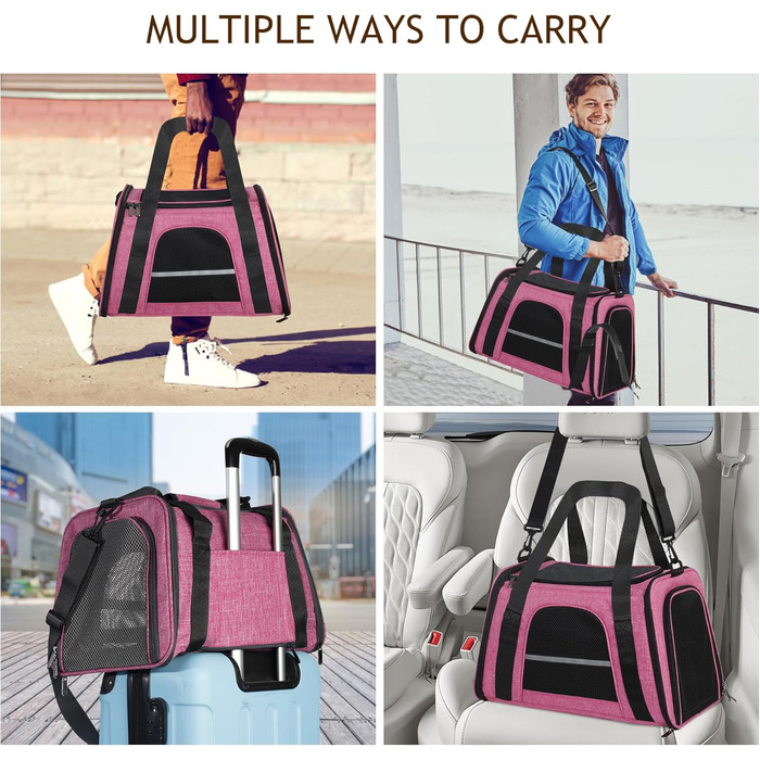 Транспортна сумка для котів HiCaptain, складана, з плечовим ременем, м'яка, для маленьких собак та цуценят до 7 кг (рожева), 46 x 29 x 30 см