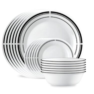 Набір посуду Corelle на 18 предметів для 6 осіб: тарілки, миски, скло Vitrelle (стійке до подряпин, мікрохвильова піч, посудомийна машина)