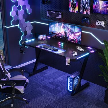Ігровий стіл Devoko з LED-підсвіткою, комп'ютерний стіл для геймерів, чорний, 120 x 60 см