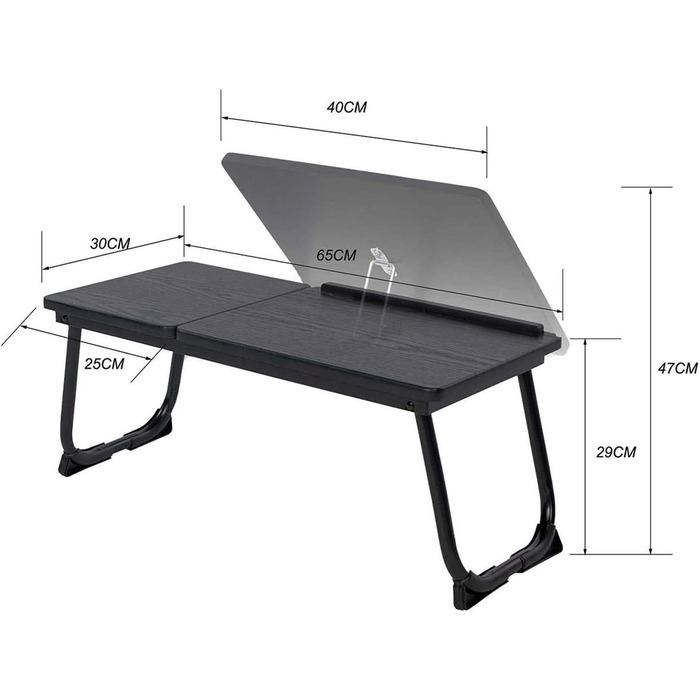 Зручний столик-трансформер для ліжка та дивану: регульована висота, складні ніжки, для ноутбука, їжі, читання. Білий/Чорний