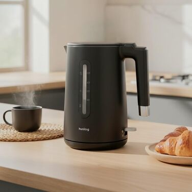 Електричний чайник з подвійними стінками 1,7л, 2200W, швидке кип'ятіння, тихий та безпечний, бездротовий з 360° базою, знімною кришкою, точним виливом (Чорний)