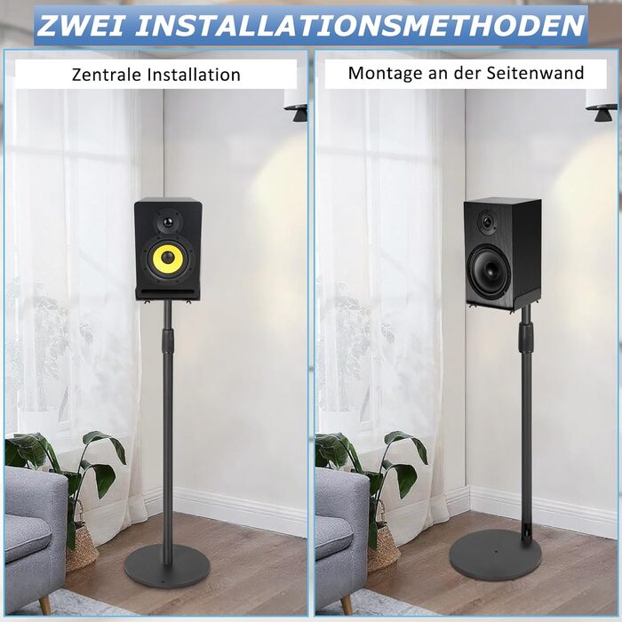 Підставка для колонок, 2 шт., регульована висота 86–127 см, з кабельною організацією, для невеликих колонок, вантажопідйомність 3.6 кг