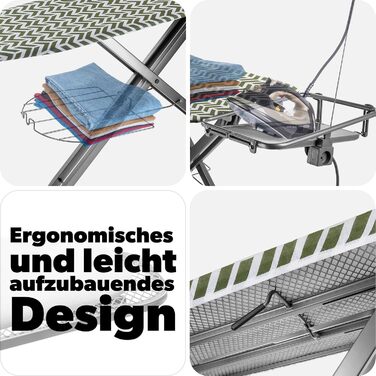 Прасувальна дошка KADAX з підвішувачем для рукавів, 130x41 см, з підставкою для праски та розеткою, складана, Made in EU (зелена)