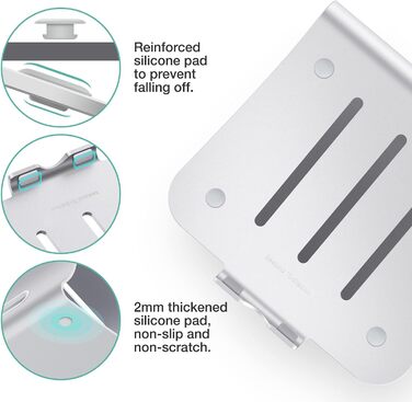 Підставка для ноутбука з алюмінію, Heat-Vent, сумісна з MacBook, Dell, HP, Lenovo, Microsoft Surface, Samsung, 11-16 дюймів, сірий (патентована) (102S-Silver)