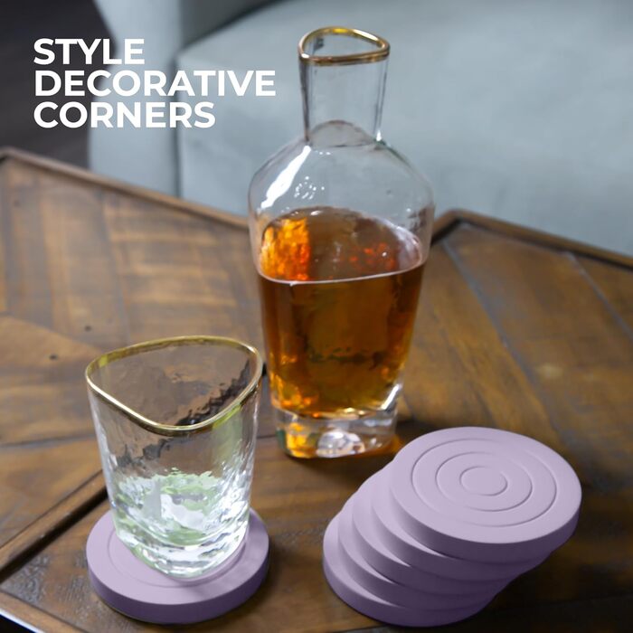 Colorful Coaster Set made of Wood for Drinks - 6-Piece Set for Drinking Glasses, Table Protection for Every Table Type, Gift Set for All Occasions (Pastel Purple, Coasters)