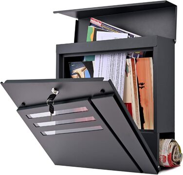 Поштовий ящик Verda з газетницею, нержавіюча сталь, антрацит, 37x37x11 см - сучасний вуличний поштовий ящик з ключем та оглядовим вікном