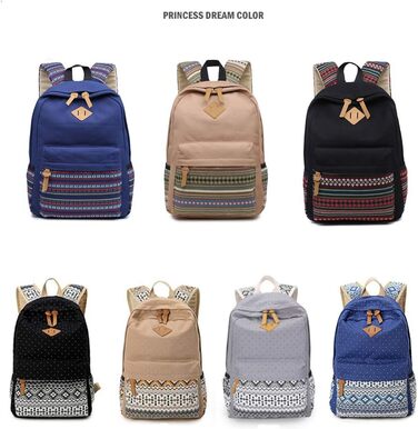 Жіночий/Дівчачий рюкзак у стилі vintage з кольоровими смужками. Чорний канвасний рюкзак для підліток, дівчат та студентів