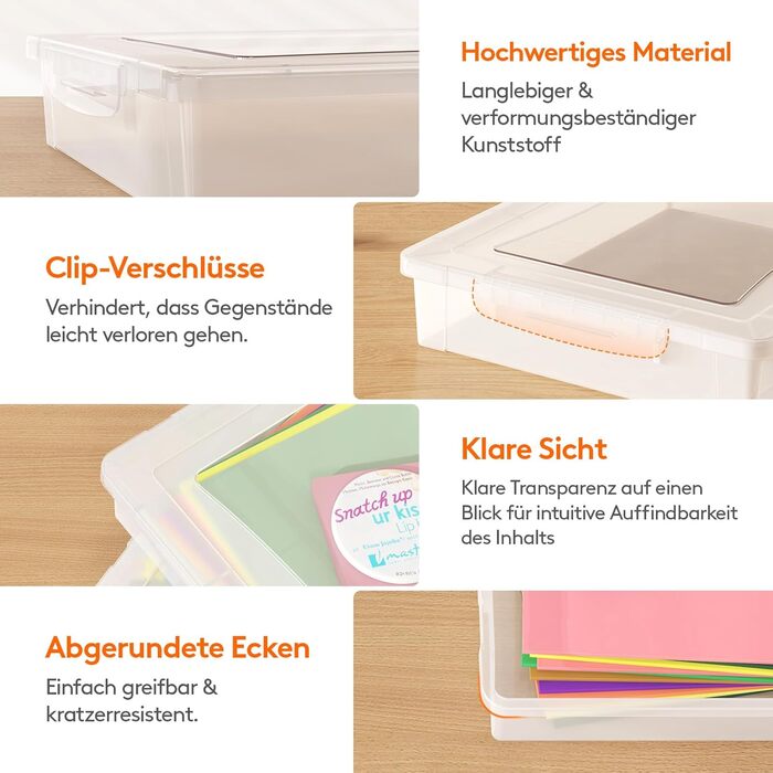 Lifewit 5L Storage Box with Lid, Plastic Box with Clip Closures, Document Box A Organizer, Multi-Purpose Boxes for Crafts, Paper, Art Supplies, Building Blocks, Tools (Transparent, 6)