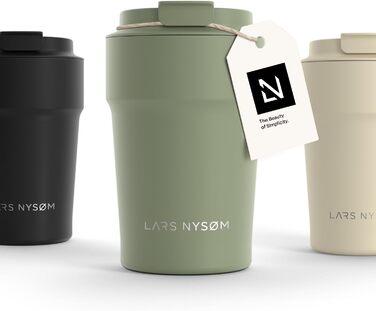 Термокружка для кави та чаю LARS NYSØM 380 мл Sage Green | Термокружка з нержавіючої сталі, ізольована, для подорожей | Непроливається, 0,38 л
