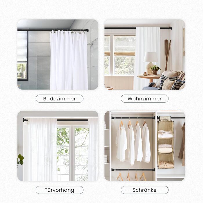 Тeleskopна штанга для душу без свердління, 72-254 см, чорна (Ø25 мм)