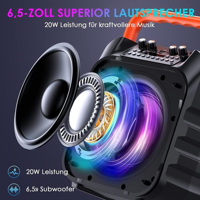 Портативна караоке-машина з 2 мікрофонами, Bluetooth, RGB-підсвічування, TF/USB/FM/AUX, TWS для дорослих та дітей