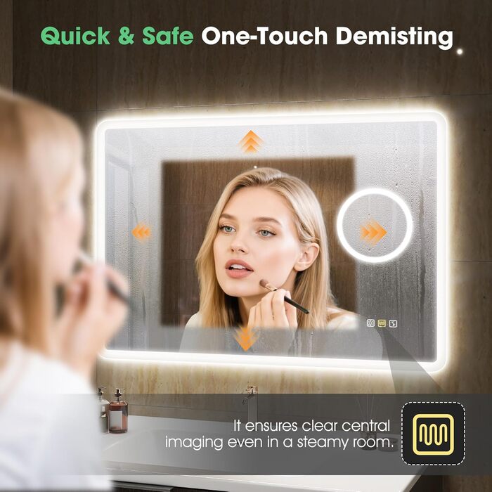 Дзеркало для ванної кімнати S'bagno з підсвічуванням 80x60 см, LED, Bluetooth, протитуманне покриття, 3 кольори, диммування, пам'ять налаштувань, загартоване скло, IP44, водонепроникність, горизонтальне/вертикальне встановлення