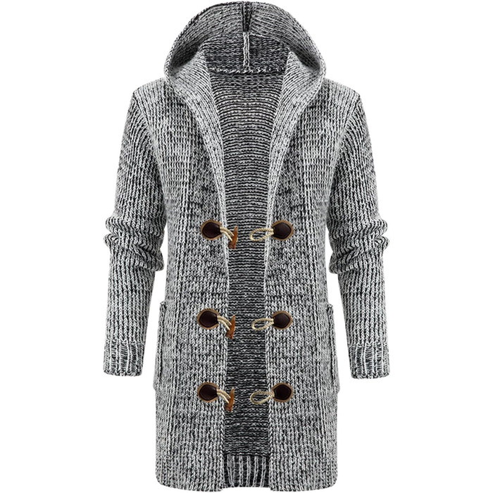 Чоловіча в'язана жилетка кардиган з бавовни, тепла чоловіча толстовка з капюшоном та ґудзиками, чоловічі в'язані жилети, зимові теплі світшоти, однотонні, грубий в'яз, стильний жакет для осені та зими, колір сірий, розмір L