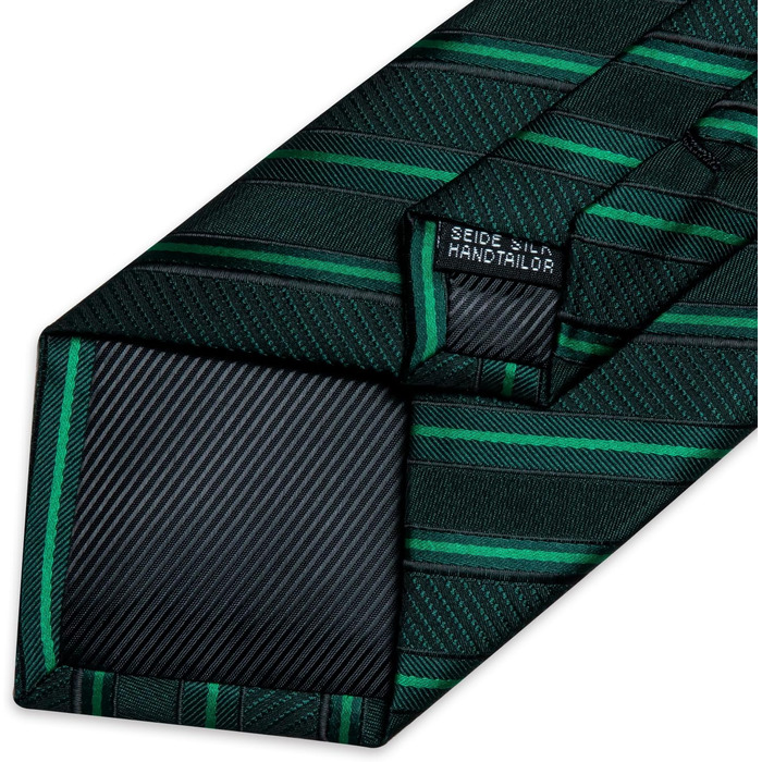 Набір краваток для чоловіків DiBanGu з шовковими смугами та клітинкою, з кишеньковим хустиною, затискачами для краваток та латунними манжетами, для весілля та офіційних заходів, зелений в смужку