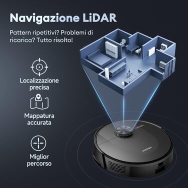 Робот-пилосос Ultenic з функцією миття 6000Pa, LiDAR-навігація, 3-в-1, 150 хв роботи, керування через додаток, для шерсті тварин, килимів та твердих підлог