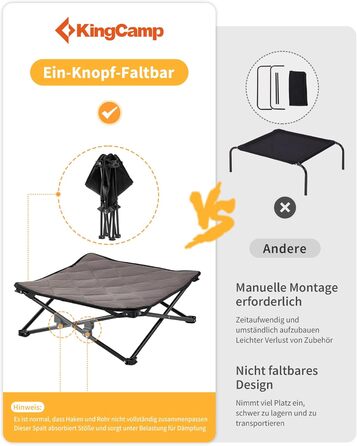 КінгКемп Лежанка для собак, піднята лежанка для домашніх тварин, Outdoor, чорна, 57 x 57 x 23 см