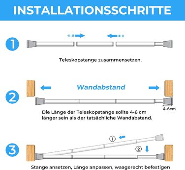 Штанга для штор без свердління 113-196 см, телескопічна, для ванної, вікна, кухні, шафи, біла (1 шт.)