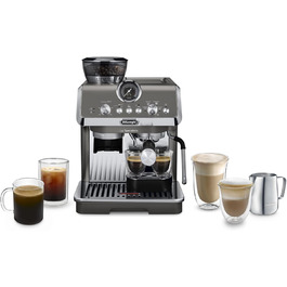 De'Longhi La Specialista Arte Evo EC9255.T Semi-automatic espresso machine with grinder, cold brew function, 8 grind settings, 15 bar, 3 temperatures, milk frothing wand, titanium finish, including barista kit. With Cold Brew function, espresso machine, titanium.