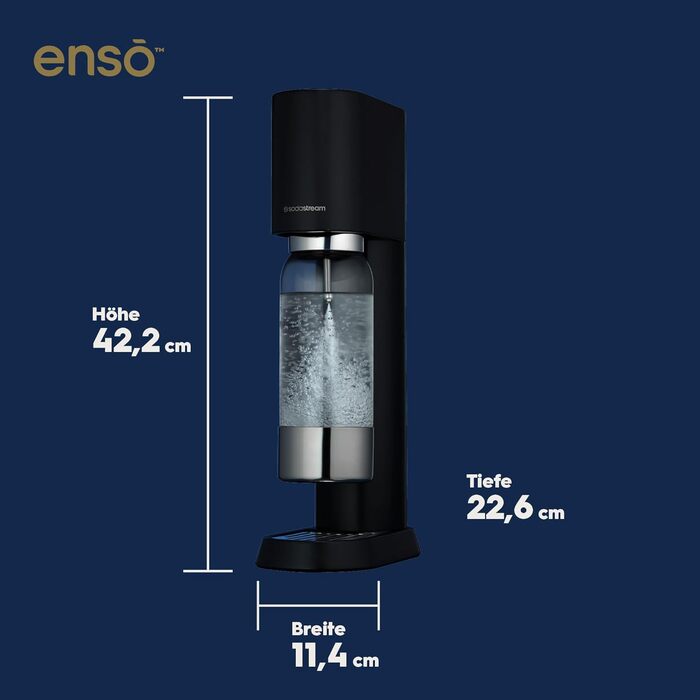 Sodastream Enso Premium – Сифон для газування води з нержавіючої сталі, чорний + CO2 балон 1л (пляшка в комплекті, придатна для миття в посудомийній машині)