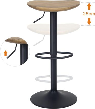 Kidol Adjustable Height Bar Stools 2-Pack - 360° Swivel, Round Wooden Seat, Metal Frame, for Kitchen/Bar/Living Room (Brown)