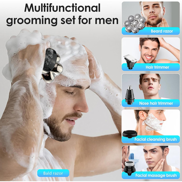 Електричний голєний апарат для чоловіків Glatzen, 5-в-1, вологостійкий, 8D, LED дисплей, набір для догляду