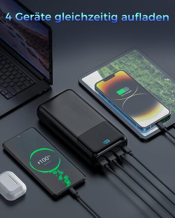 Power Bank 50000mAh з LED дисплеєм, 30W швидка зарядка, USB-C, 4 виходи та 2 входи - для iPhone, Android та планшетів