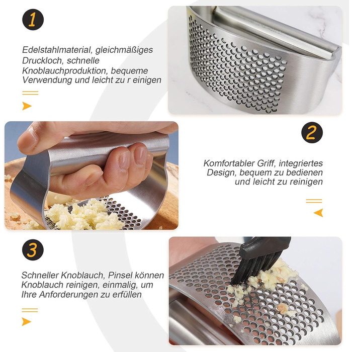 Набір пресів для часнику та імбиру з нержавіючої сталі (4 шт), багатофункціональний подрібнювач з силіконовим очищувачем та щіткою для кухні