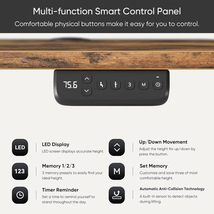 VOSATRON Electric Height Adjustable Desk 160x60cm with Memory Control & Anti-Collision Technology - Standing Desk with Wheels, Joiner Board, Black Frame/Black Tabletop