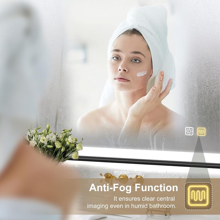 Дзеркало для ванної кімнати S'bagno з підсвічуванням 100x70 см, з алюмінієвою рамою, антизапарююче, 3000-6500K, функція пам'яті, IP44, горизонтальне/вертикальне, чорний колір, M99 (без Bluetooth)