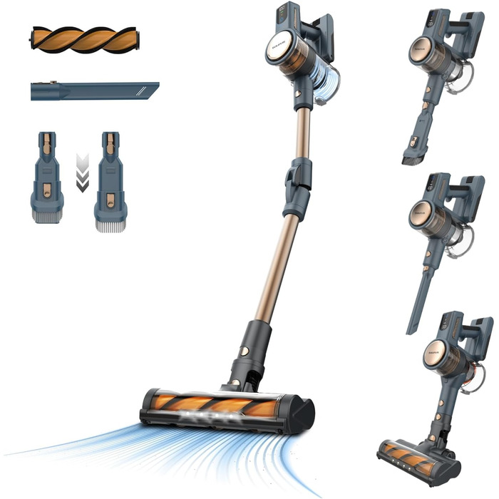 Електричний акумуляторний підмітач Taurus HVCA72592B, блакитно-сірий, з хромованою та мідною фурнітурою