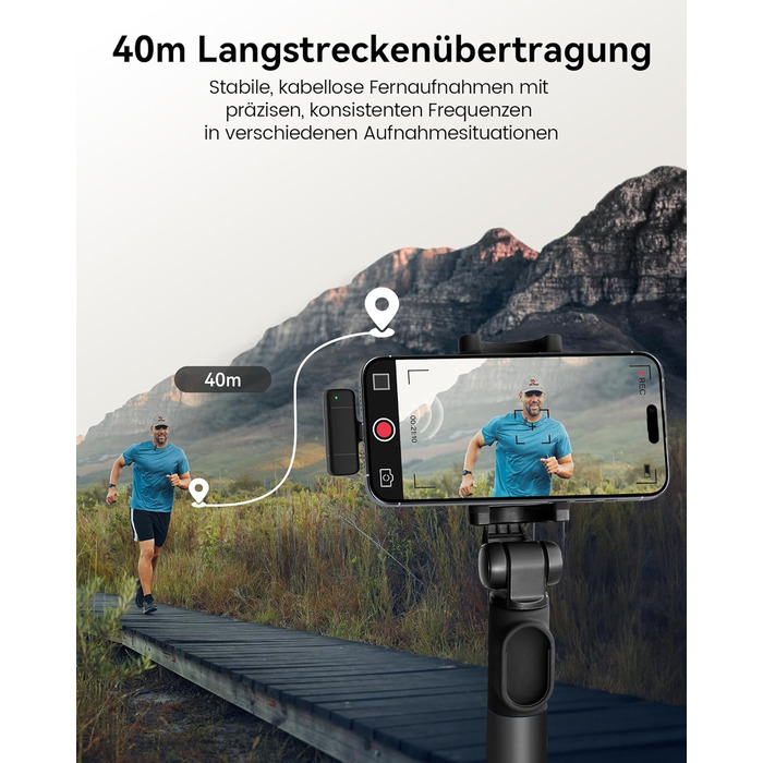 Бездротовий петличний мікрофон з зарядним кейсом, 36 годин роботи, шумозаглушення, 40 м радіус дії, Plug-and-Play для iPhone/iPad/Android/PC, YouTube, Vlog, Live-Streaming, чорний