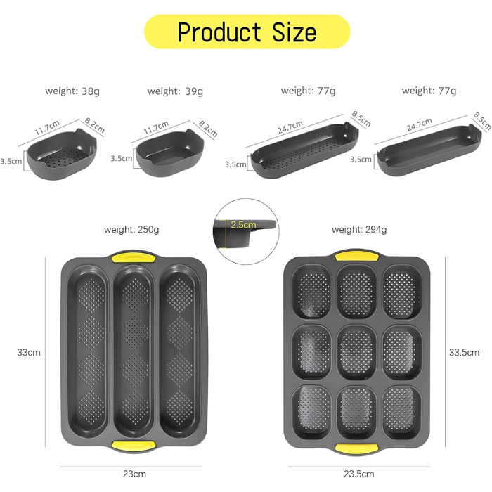 JAOGAUS 6-Piece Baguette Baking Sheet, High-Quality Roll Baking Mold, Baguette Sheet, Baguette Baking Mold, Bread Baking Forms, Perforated, Non-Stick Food Grade, Easy to Clean, Bread Baking Accessories (Gray)