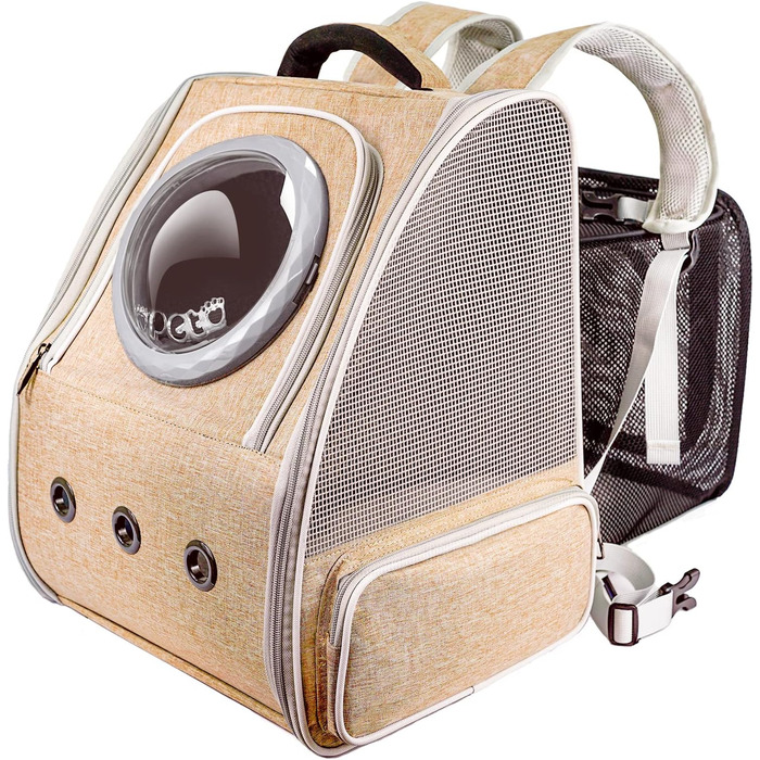 Рюкзак-переноска для котів та собак PENCCOR, розширюваний, для подорожей, дихаючий, великі коти, маленькі собаки, бежевий