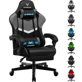 Ігрове крісло LUCKRACER з підніжкою, ергономічний офісний стілець для геймерів з регульованою подушкою під поперек та підголівником, навантаження до 150 кг, сіре