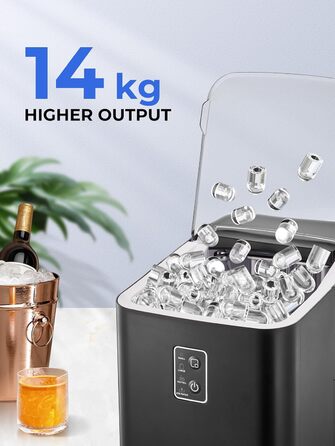 FOHERE Ice Maker - Fast Ice in 5 Minutes, 14kg/24h Capacity, Self-Cleaning, 2 Sizes, Portable for Kitchen, Office, Bar & Party (Black)