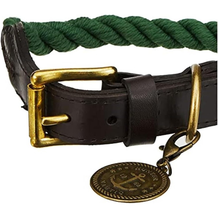 Нашийник для собак HUNTER List, шкіряний, морський стиль, міцний, водостійкий, еластичний, (50 см, S-M), оливковий